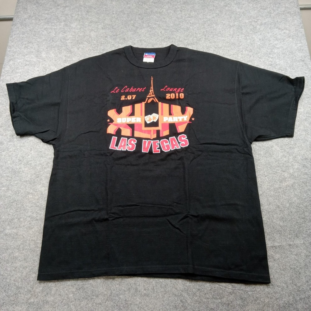 Champion Shirt Mens XL Black XLIV‎ Super Bowl Party Las Vegas 2010 Graphic Tee